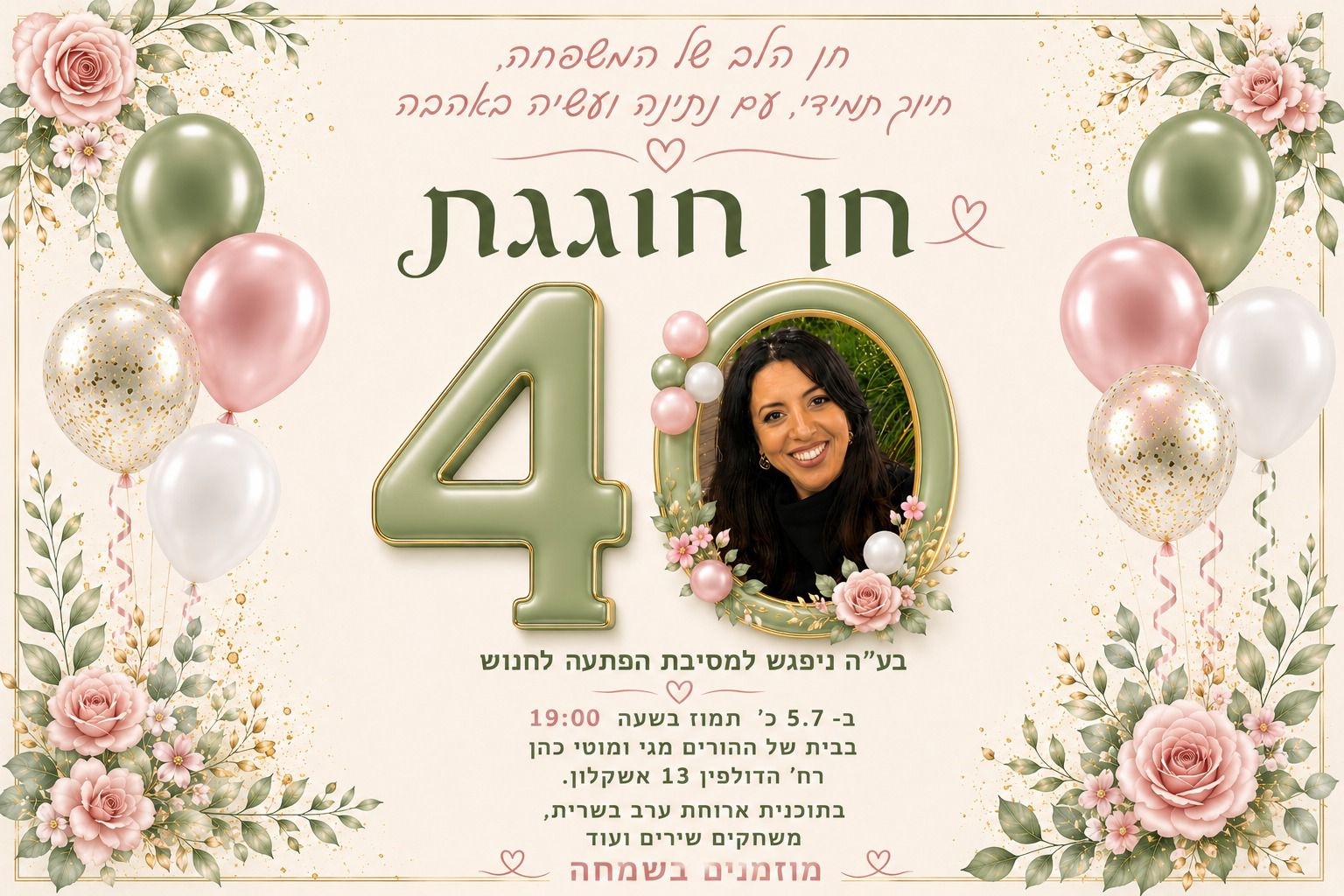 הזמנה למסיבת הפתעה לחן — חן חוגגת 40